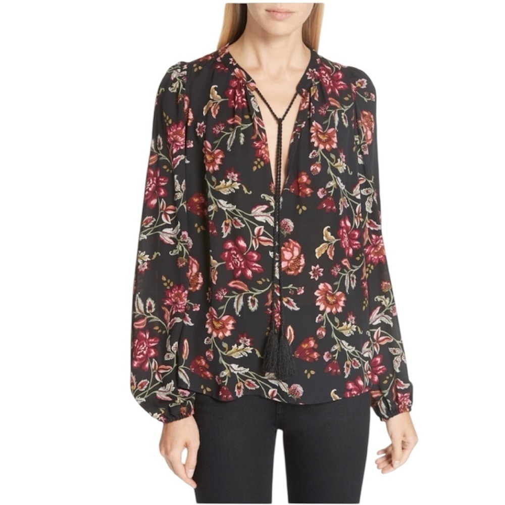 A.L.C. | Women’s 100% Silk Royal Floral Top Tassel Details Size 6 - Picture 1 of 8